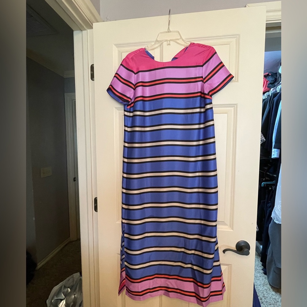 Ann Taylor Pink and Blue Striped Midi Dress
